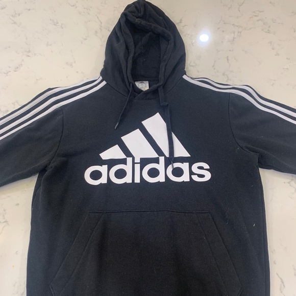 Adidas Men's Black White Striped Pullover Hoodie - Size M - Excellent Condition - Picture 1 of 5